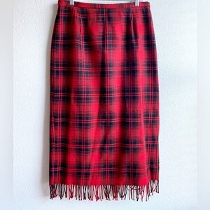 Plaid Red and Black Skirt with fringe